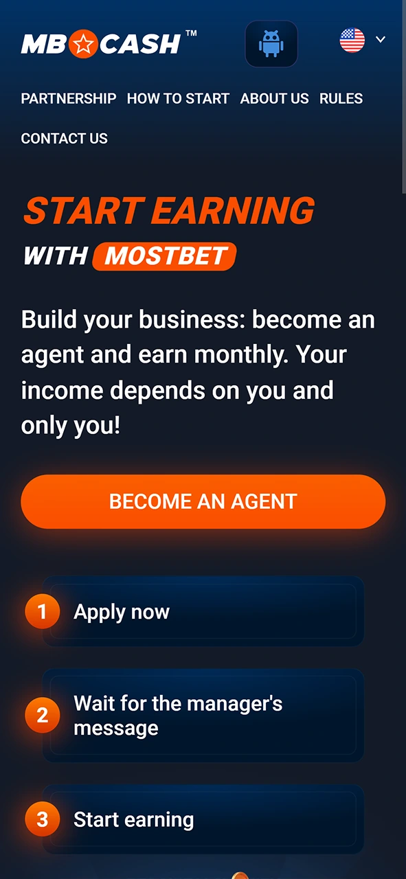 Open the Mostbet Cash Agent website.