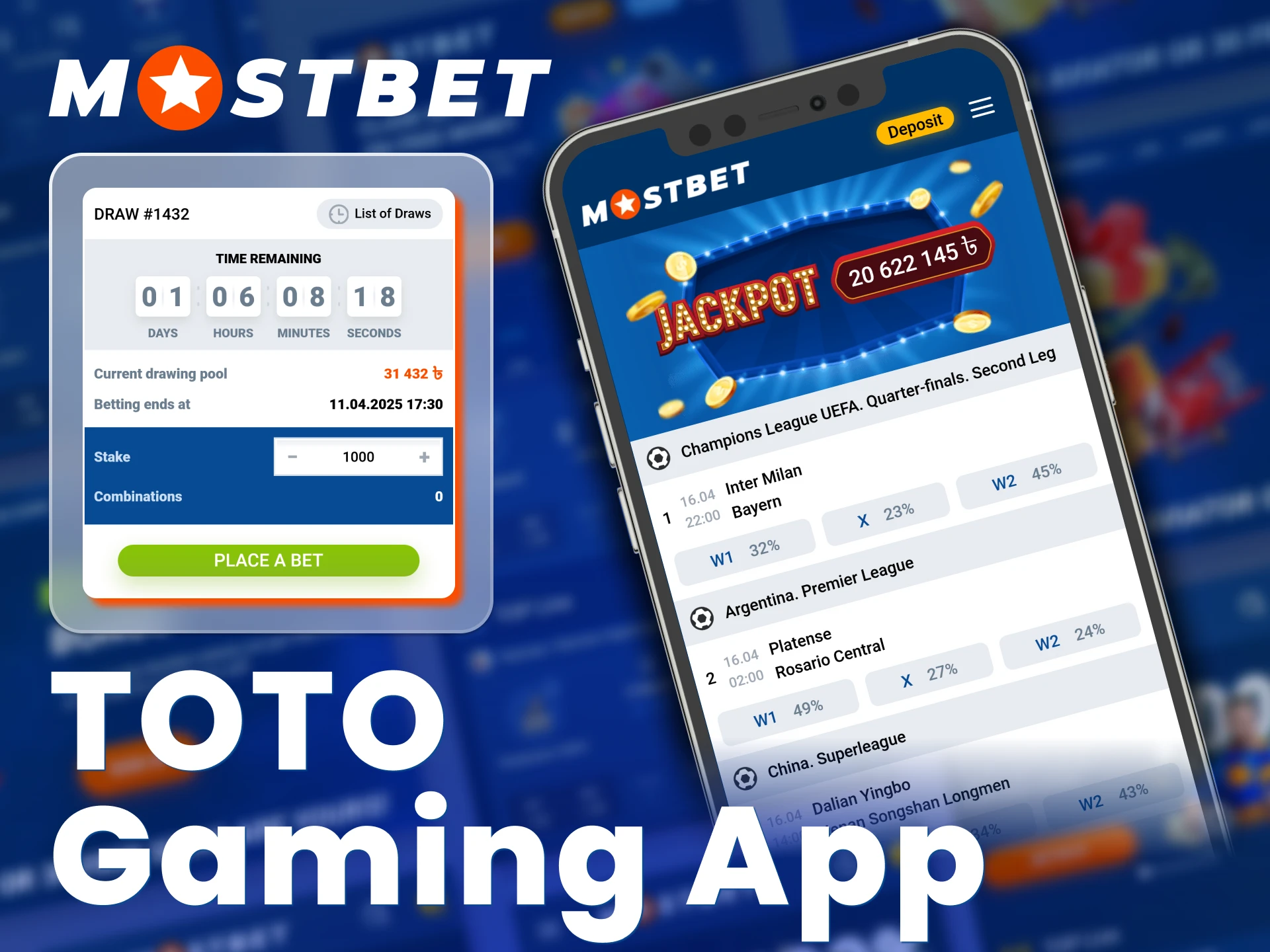 Download the Mostbet mobile app and place your TOTO bets wherever you are.