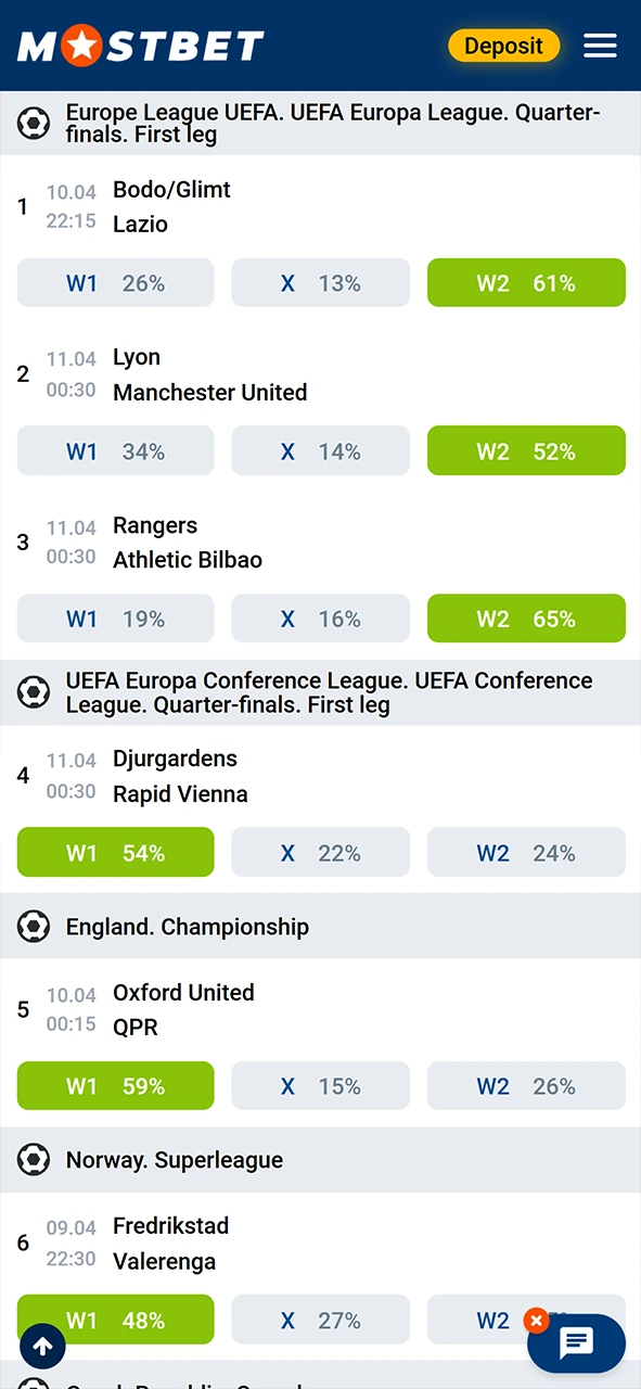 Select bets on TOTO matches at Mostbet.