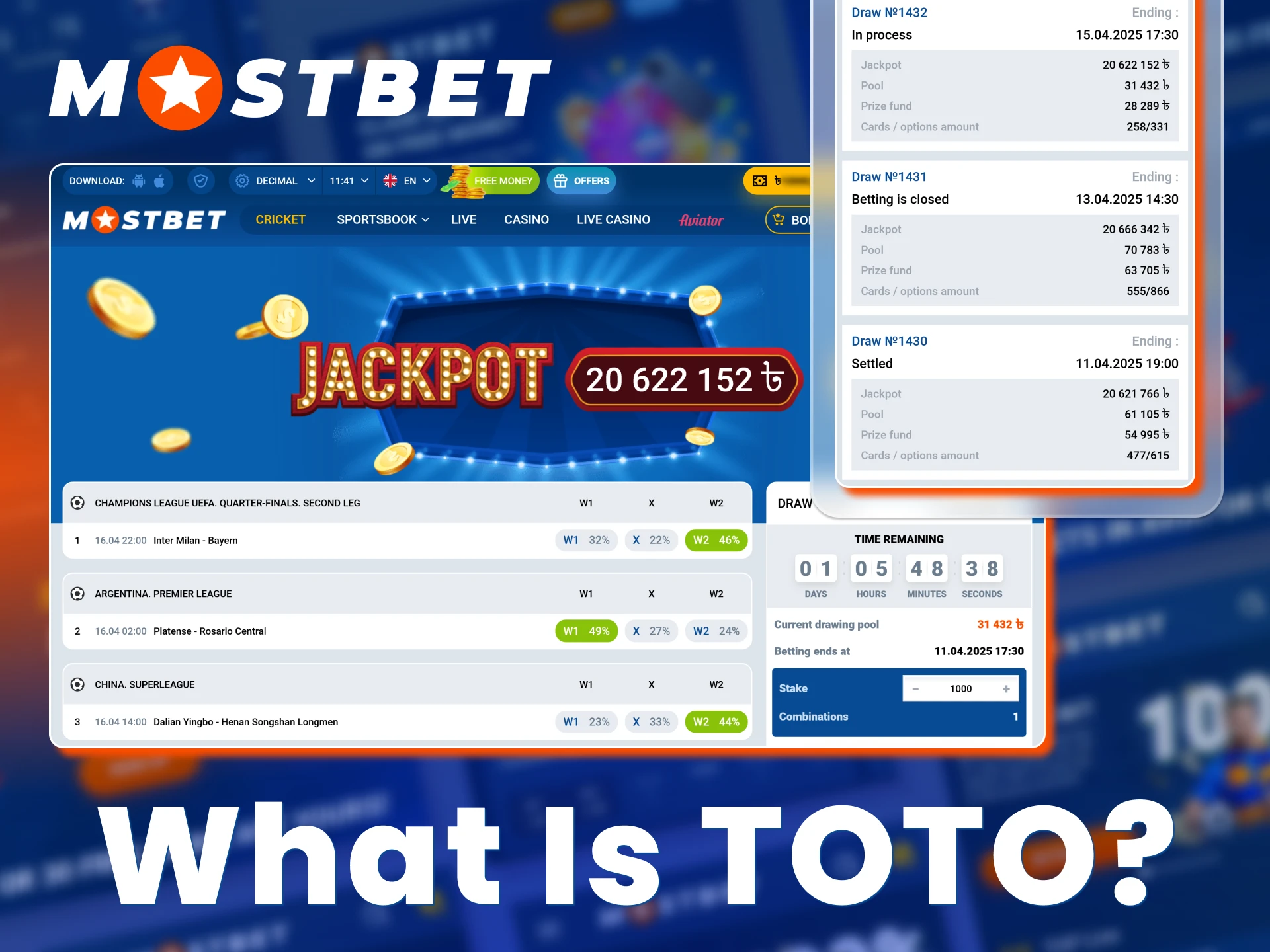 Bet on football via Mostbet TOTO and win the jackpot.