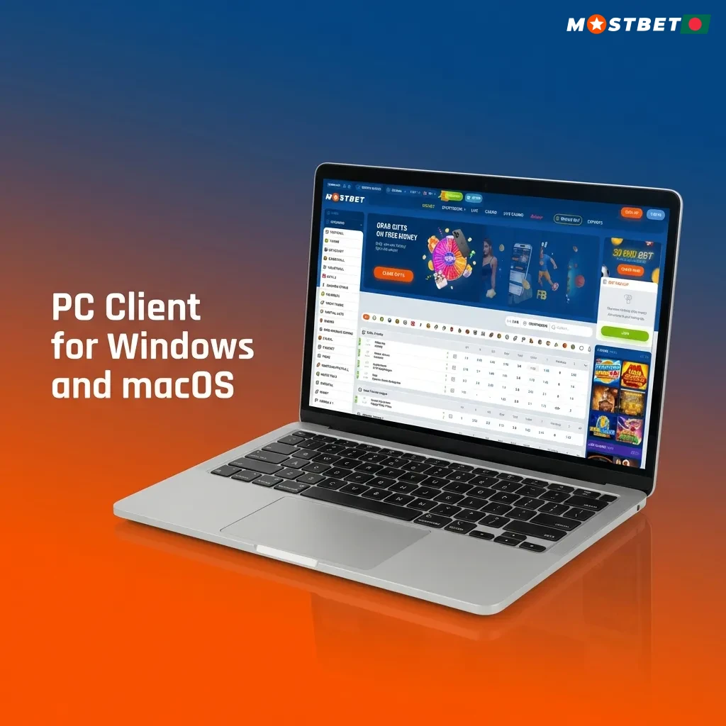 Desktop betting app for Windows 7+ and macOS 10.12+ with offline access, fast loading, and live match notifications.