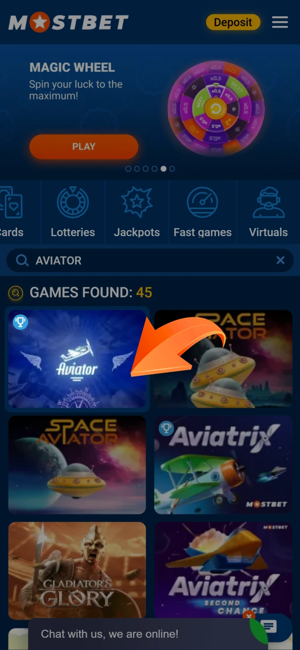Find out how to easily locate the popular Aviator crash game in the Mostbet website menu.
