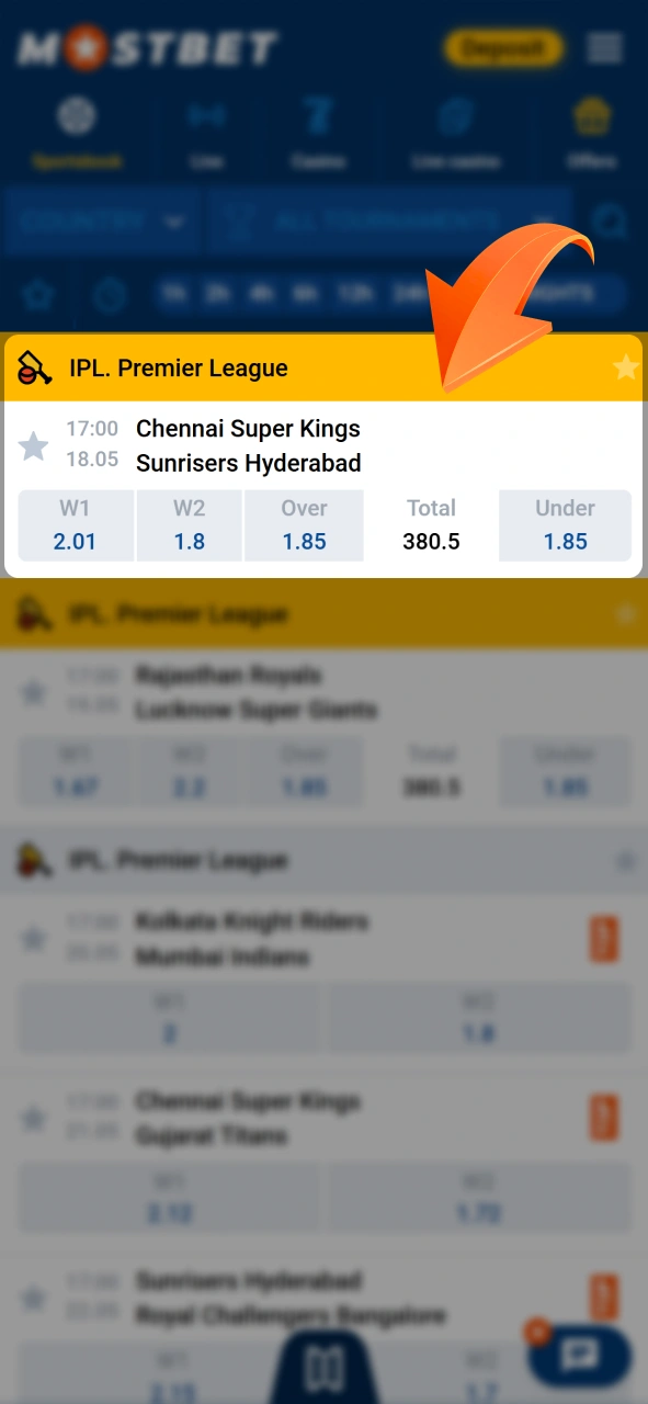 Learn how to select top cricket tournaments and leagues like IPL or BBL at Mostbet.