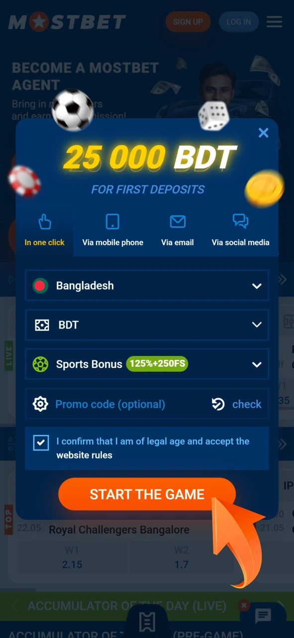 Sign up for a new account at Mostbet to start betting on top eSports tournaments.