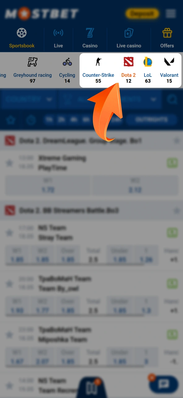 Learn how to navigate the dedicated eSports section on the Mostbet betting platform.