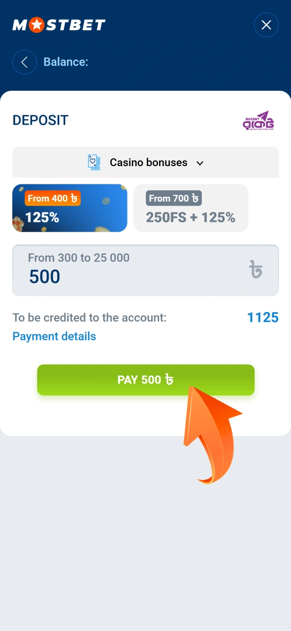 Confirm your deposit transaction at Mostbet to start playing immediately.