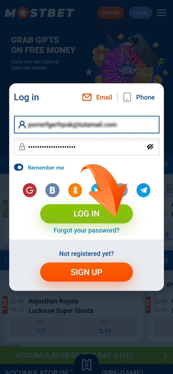 Log in to your Mostbet profile to access the secure deposit area.
