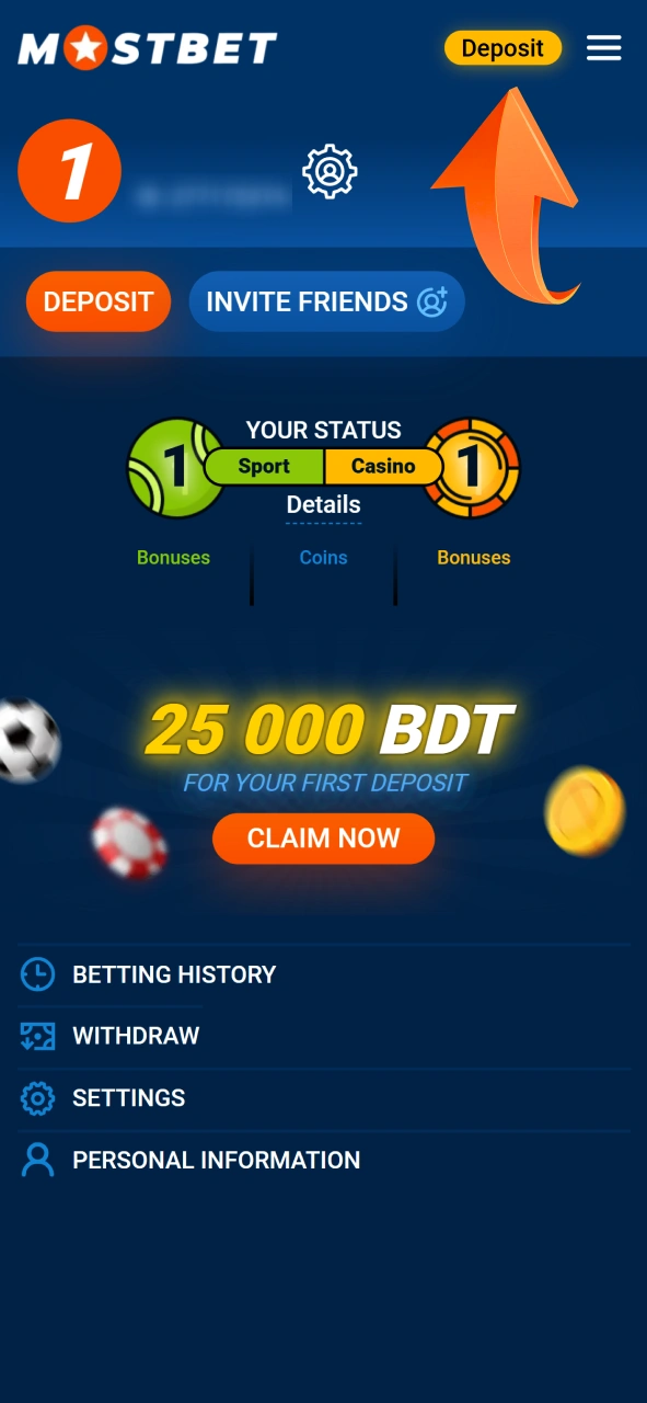 Navigate to the deposit section in the Mostbet cashier to add funds.