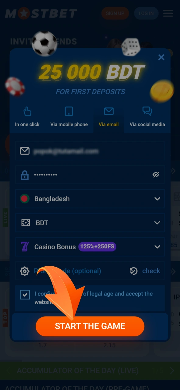 Complete the final steps of your registration to unlock all Mostbet features.