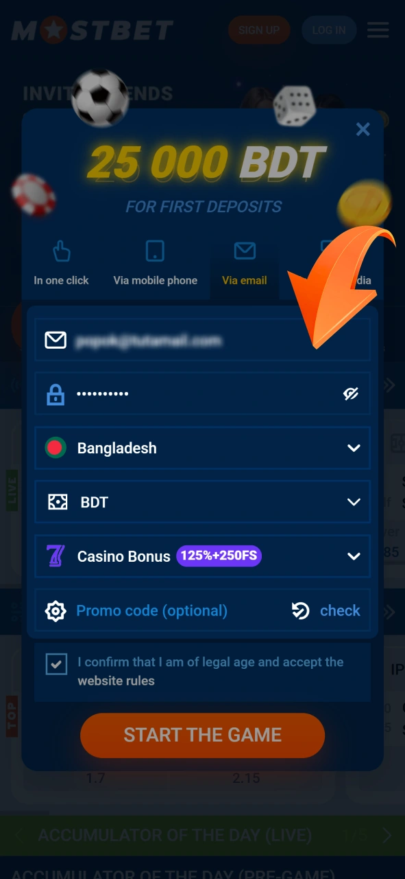 Follow the guide to enter your personal details accurately in the Mostbet sign-up form.